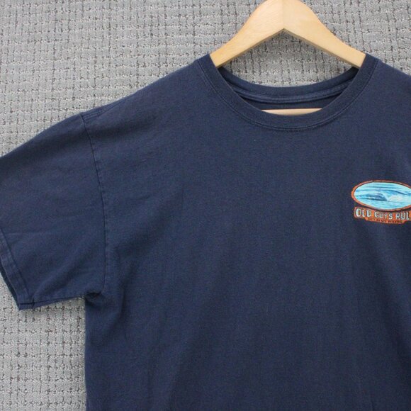 Old Guys Rule Shirt Mens Large Navy Blue Short Sleeve Beach Surfing Graphic Logo - Picture 4 of 8